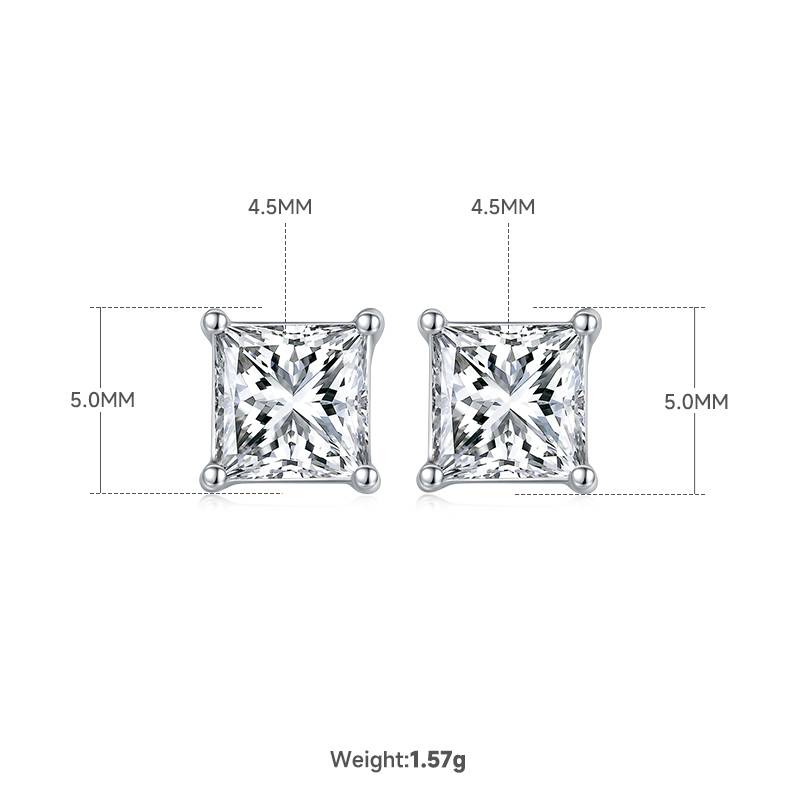 Classic正方形S925银镀白金MoissanitePendantStud Earring套装