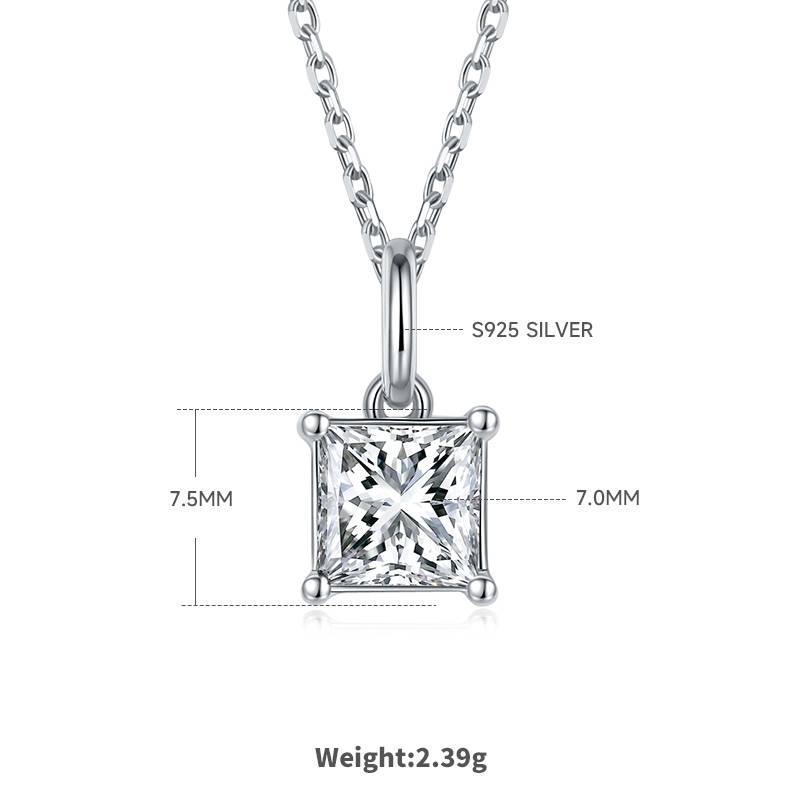 Classic正方形S925银镀白金MoissanitePendantStud Earring套装