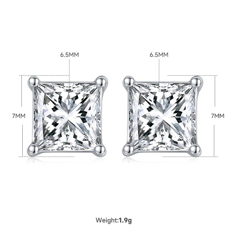 Classic正方形S925银镀白金MoissanitePendantStud Earring套装