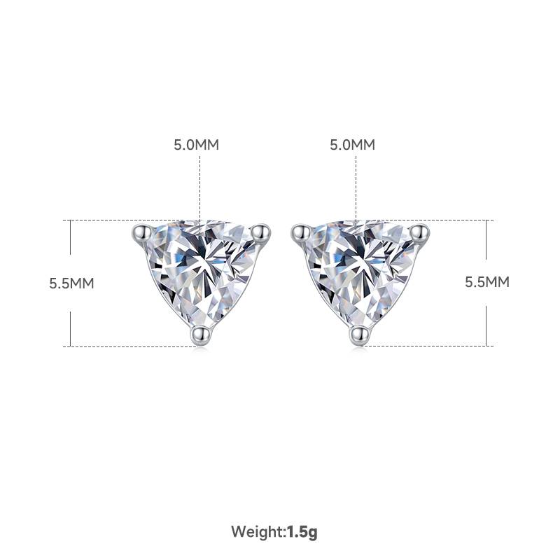 Classic三角形S925银镀白金MoissanitePendantStud Earring套装