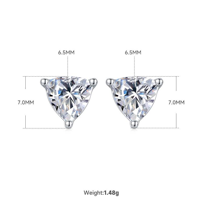 Classic三角形S925银镀白金MoissanitePendantStud Earring套装
