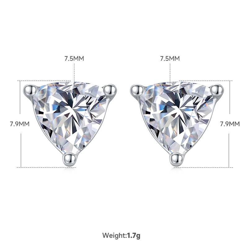 Classic triangle S925 silver plated platinum Moissanite diamond pendant earring set