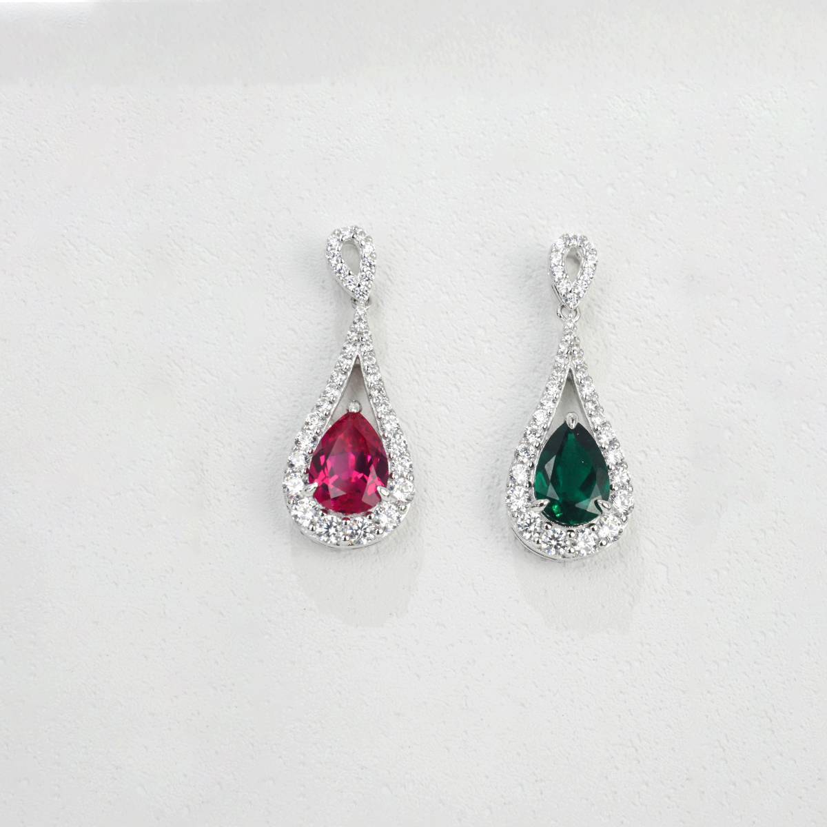 P1758款S925银镀18K白金水滴形培育彩宝项链11*7mm /1.75ct