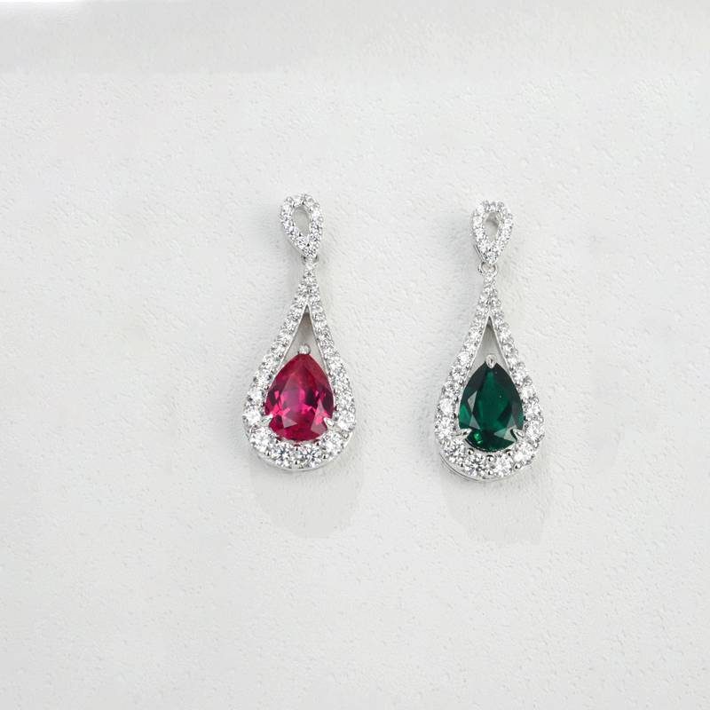 P1758款S925银镀18K白金水滴形培育彩宝Necklace11*7mmmm /1.75ct