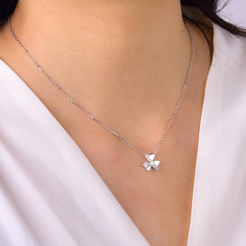 MP0023款S925银镀18K白金三叶草MoissaniteNecklace0.15ct