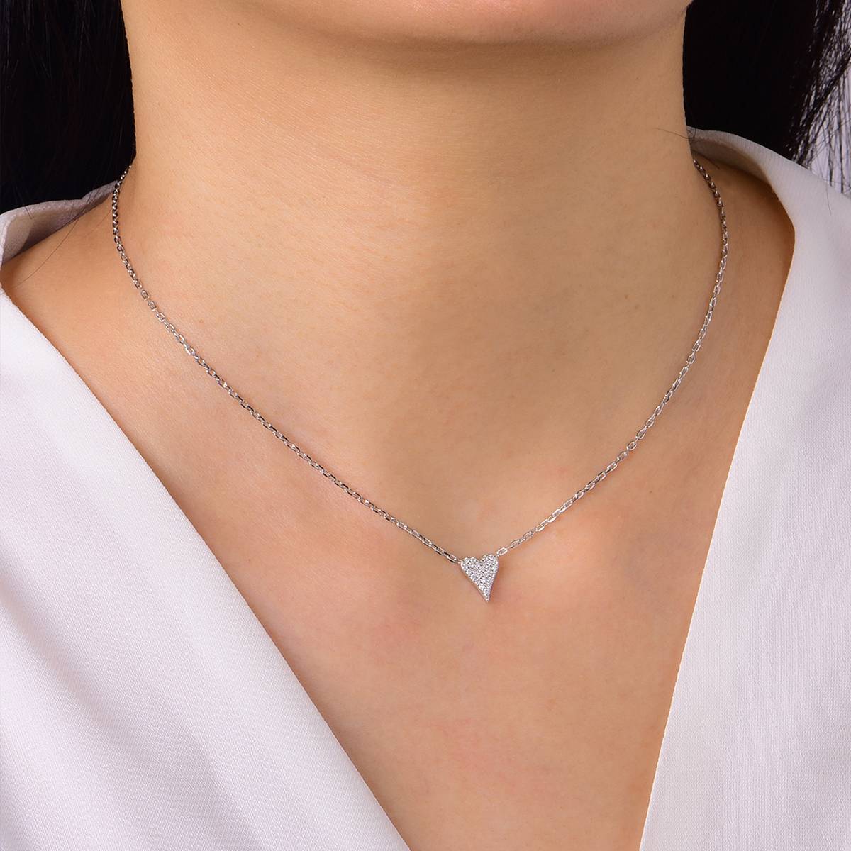 MP0025款S925银镀18K白金满镶Moissanite心形Necklace0.15ct