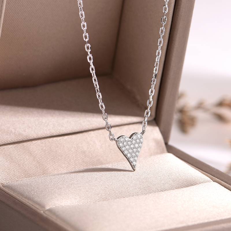 MP0025款S925银镀18K白金满镶Moissanite心形Necklace0.15ct