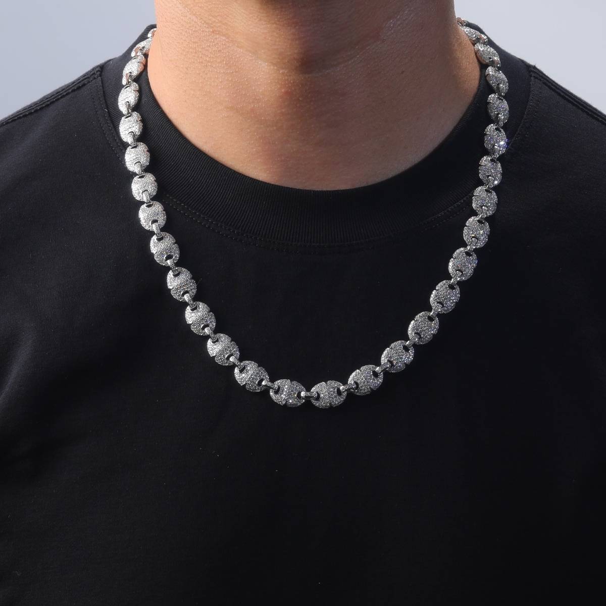 MP0033-10.0mm款S925银镀18K白金Moissanite满镶嘻哈风Necklace11.52ct