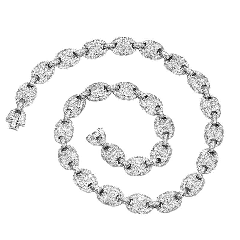 MP0033-10.0mm款S925银镀18K白金莫桑钻满镶嘻哈风项链11.52ct