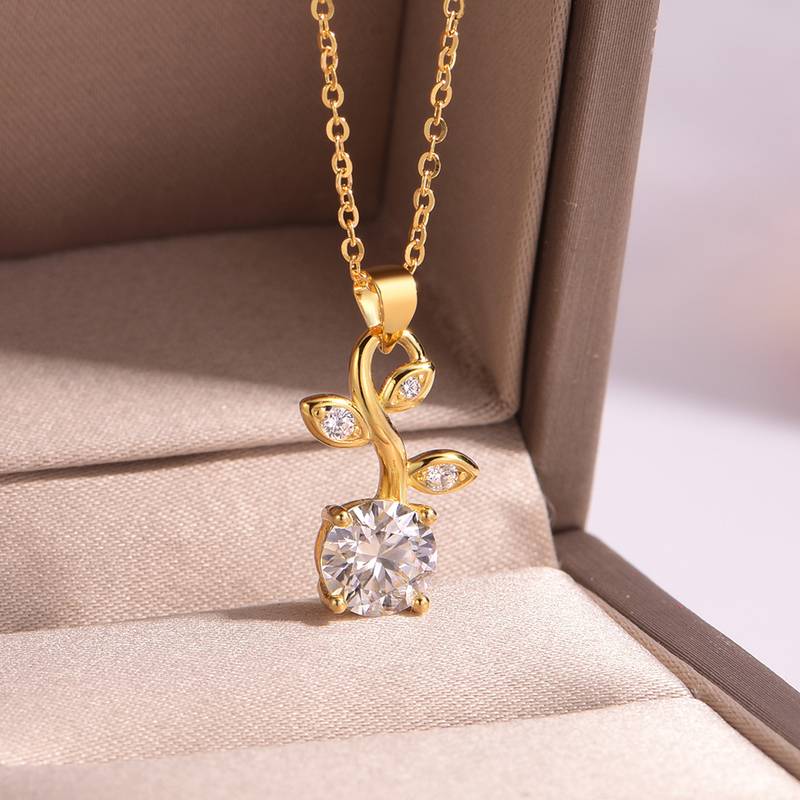 MP0042款S925银镀18K黄金Moissanite小花Necklace1.2ct