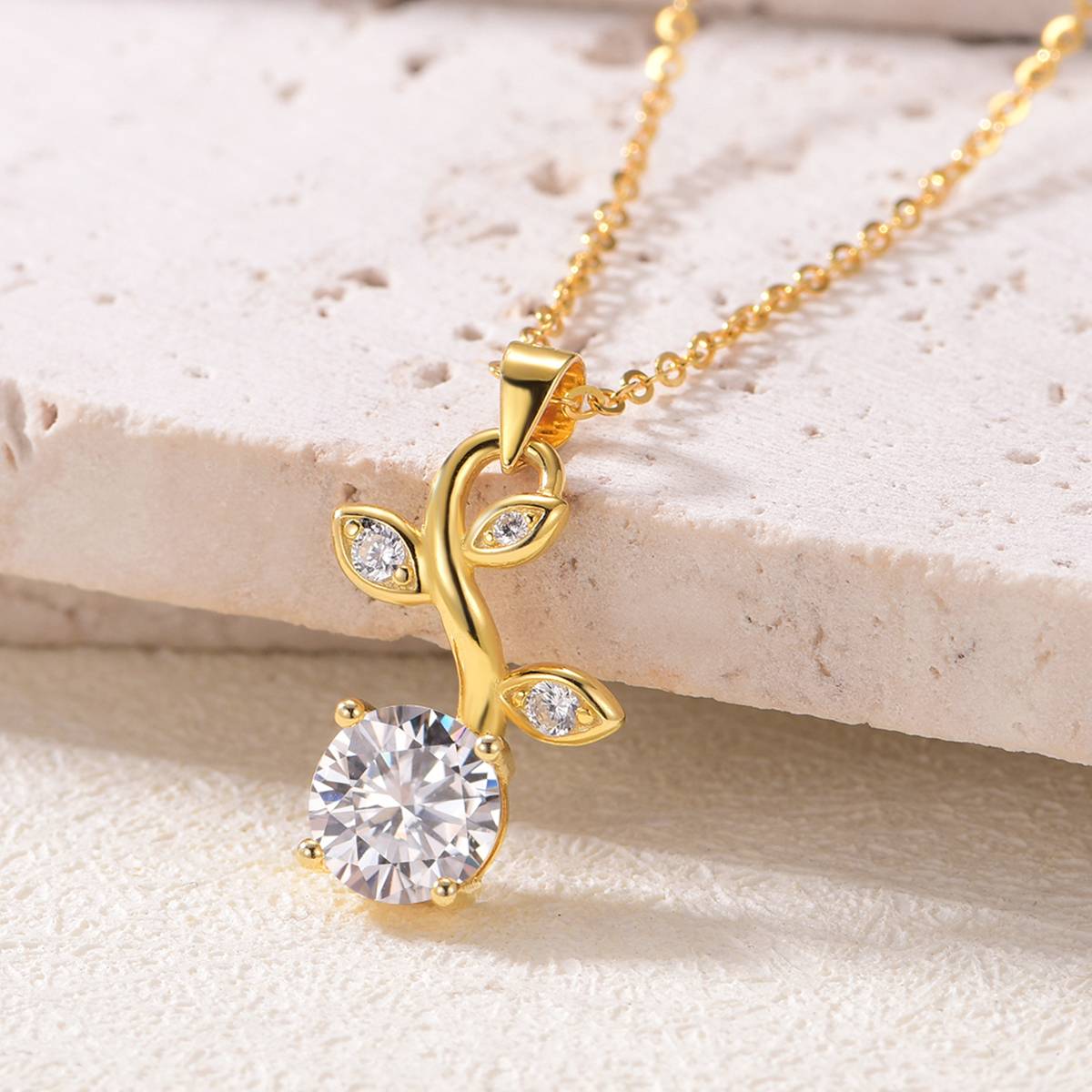 MP0042款S925银镀18K黄金Moissanite小花Necklace1.2ct