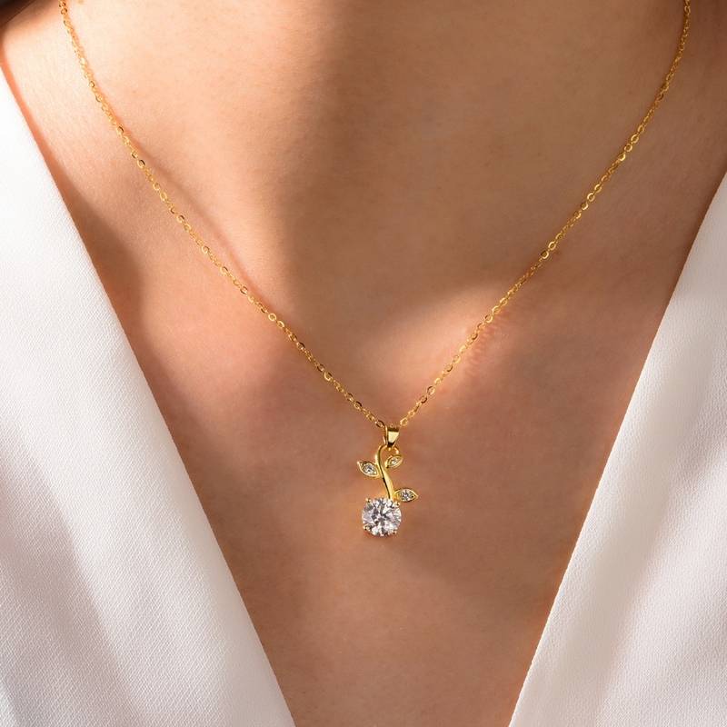 MP0042款S925银镀18K黄金Moissanite小花Necklace1.2ct
