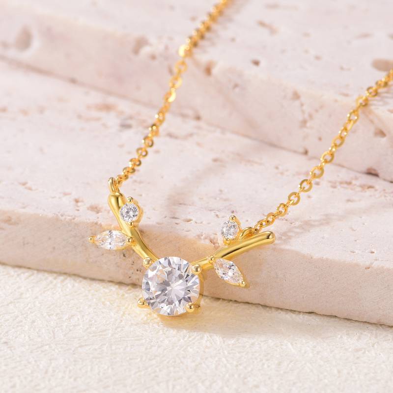 MP0043款S925银镀18K黄金Moissanite鹿角Necklace0.8ct