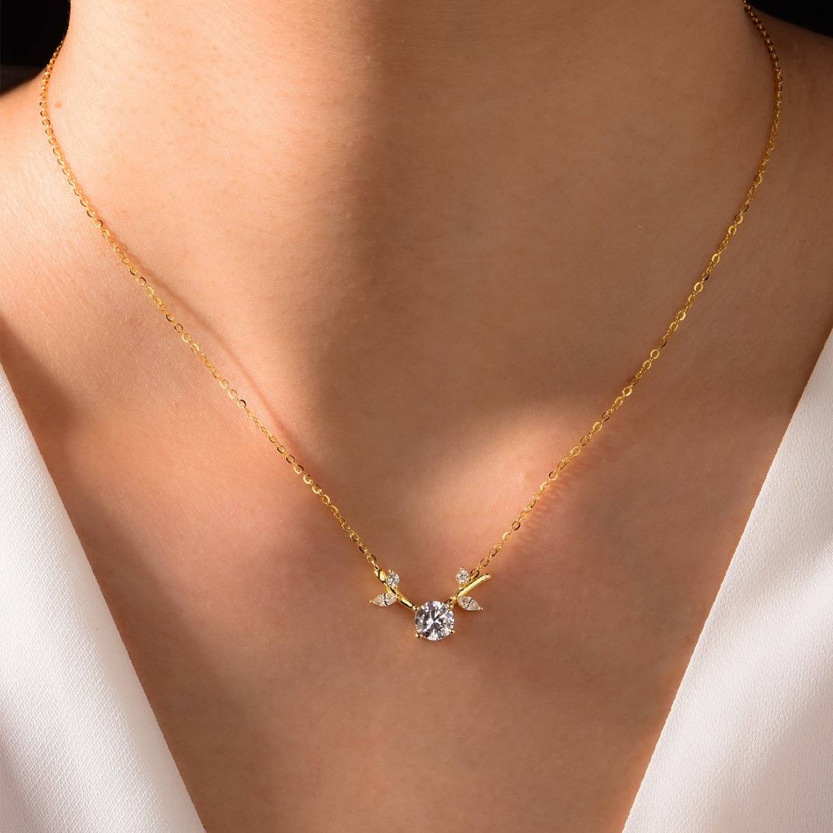 MP0043款S925银镀18K黄金Moissanite鹿角Necklace0.8ct
