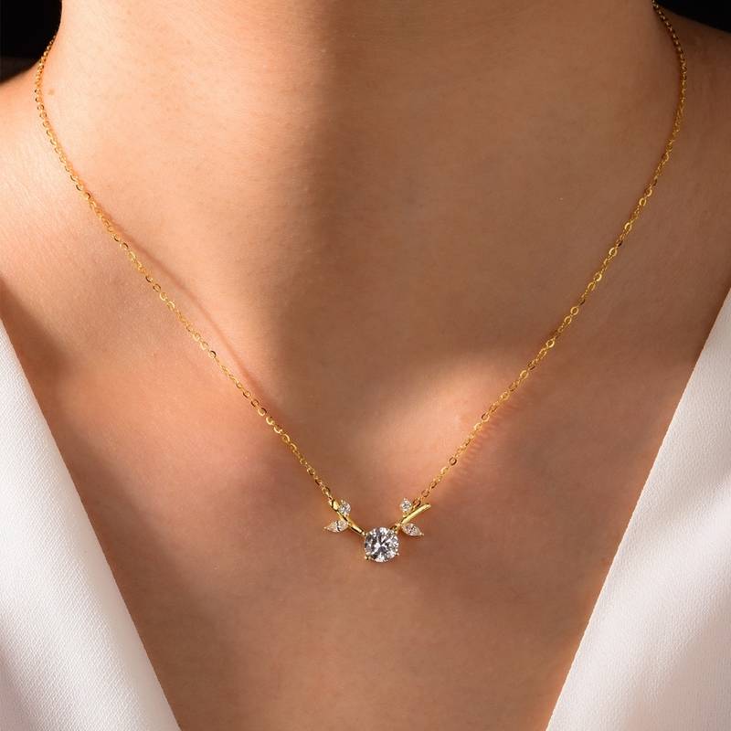 MP0043款S925银镀18K黄金Moissanite鹿角Necklace0.8ct