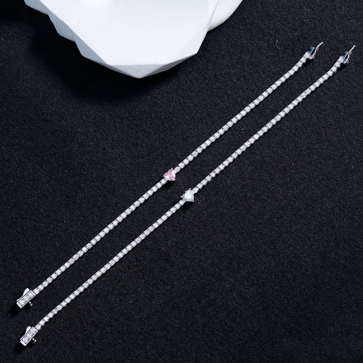 MB0014款S925银镀18K白金心形莫桑钻满钻网球手链2.42ct
