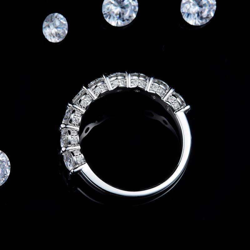 圆钻排戒S925银镀白金定制选款副石莫桑钻1.98ct