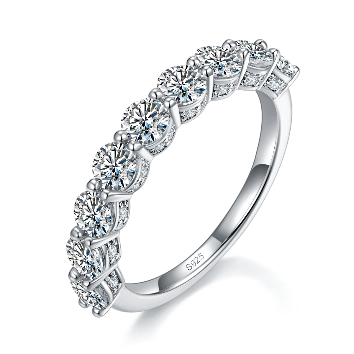 Round Diamond Ring S925 Silver Plated Platinum Customized Selection Side Stone Moissanite 1.98ct