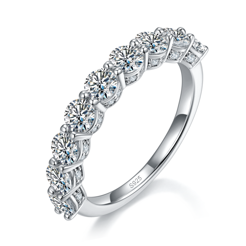 圆钻排戒S925银镀白金定制选款副石莫桑钻1.98ct