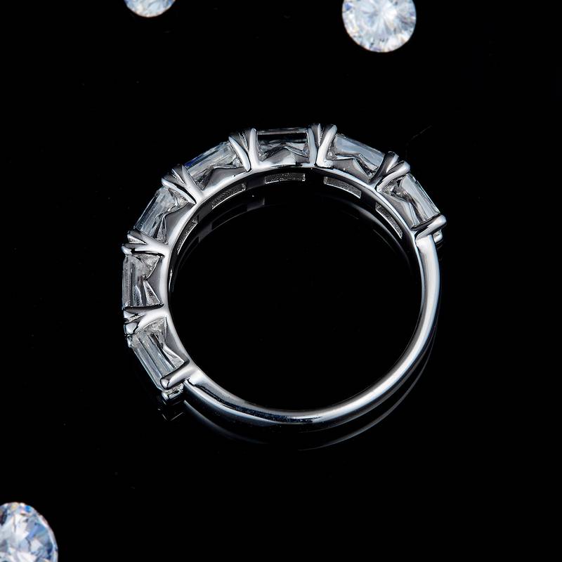 祖母绿切割排戒S925银镀白金定制选款Moissanite2.5ct