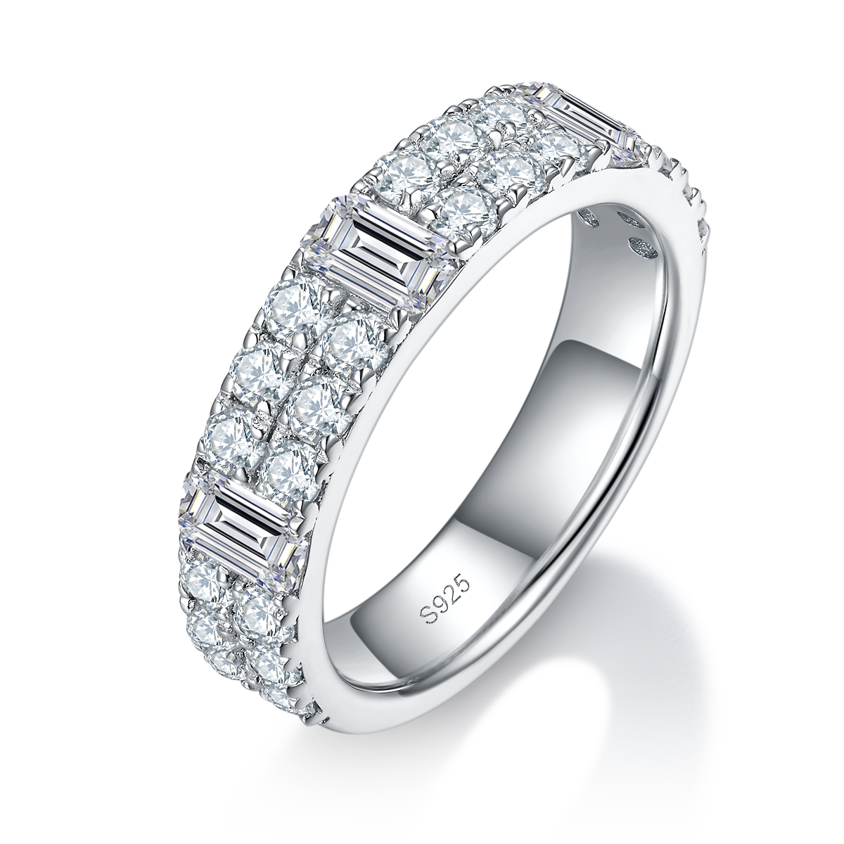 Square Diamond Half Circle Ring S925 Silver Plated Platinum Customized Selection Side Stone Moissanite 2.46ct