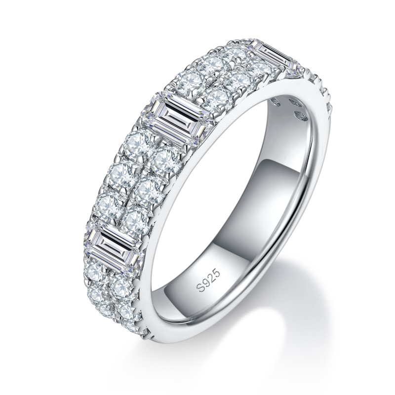 方形钻半圈排戒S925银镀白金定制选款副石莫桑钻2.46ct