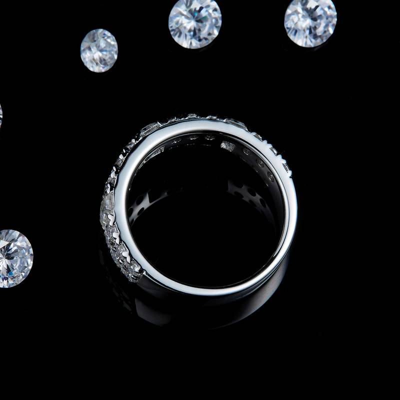 方形钻半圈排戒S925银镀白金定制选款副石莫桑钻2.46ct