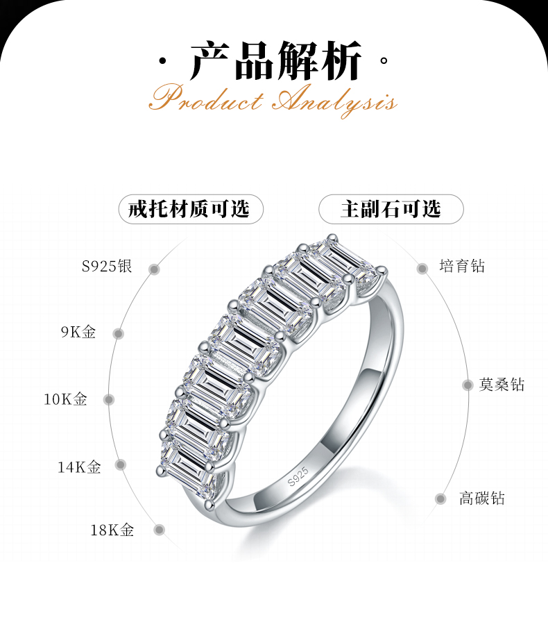 女戒S925银镀白金定制选款莫桑钻3.5ct - 2