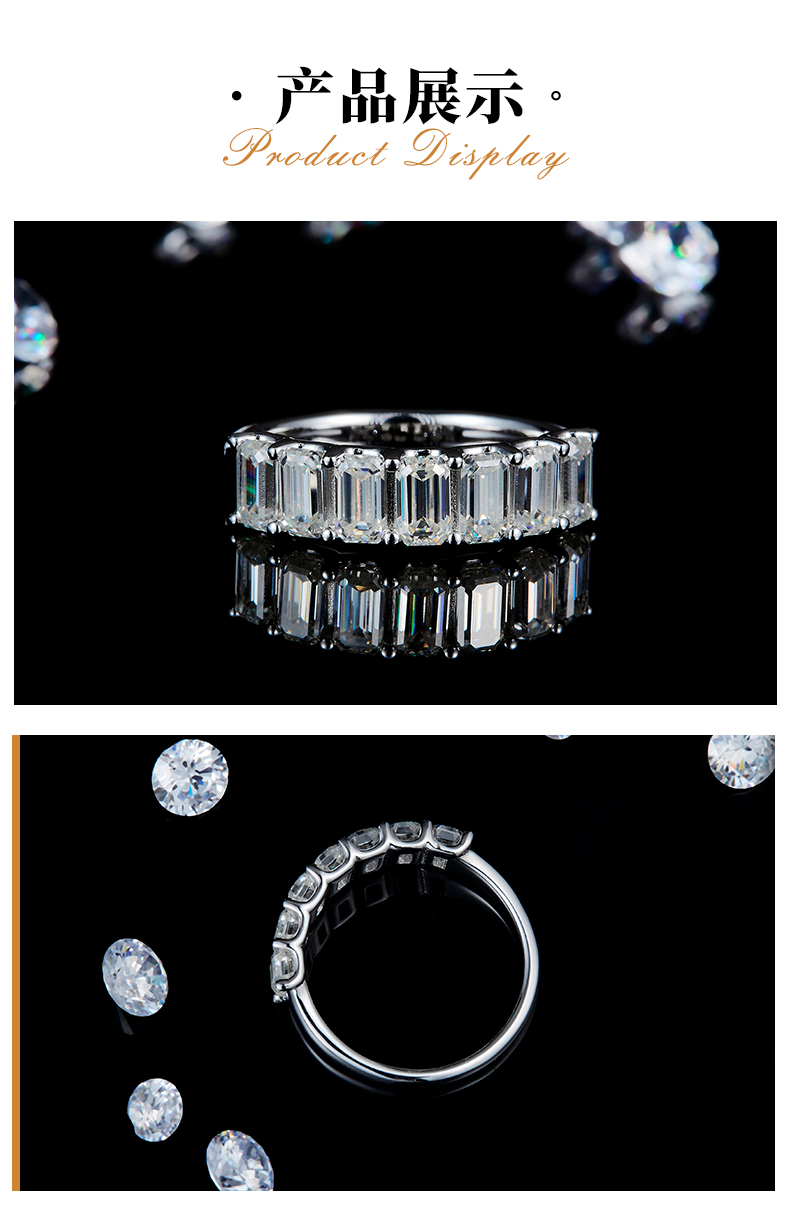 女戒S925银镀白金定制选款莫桑钻3.5ct - 3