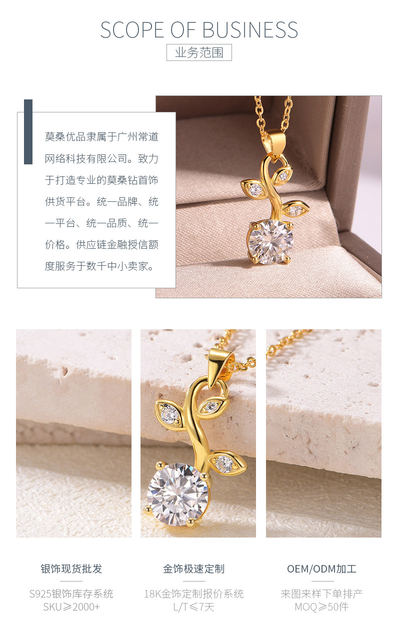 MP0042款S925银镀18K黄金莫桑钻小花项链1.2ct - 3