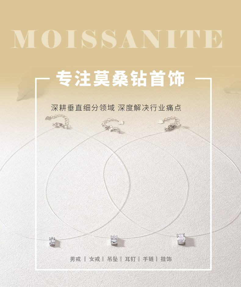 MP0049款S925银镀18K白金隐形巨闪祖母绿切割莫桑钻项链锁骨链鱼线吊坠 - 1