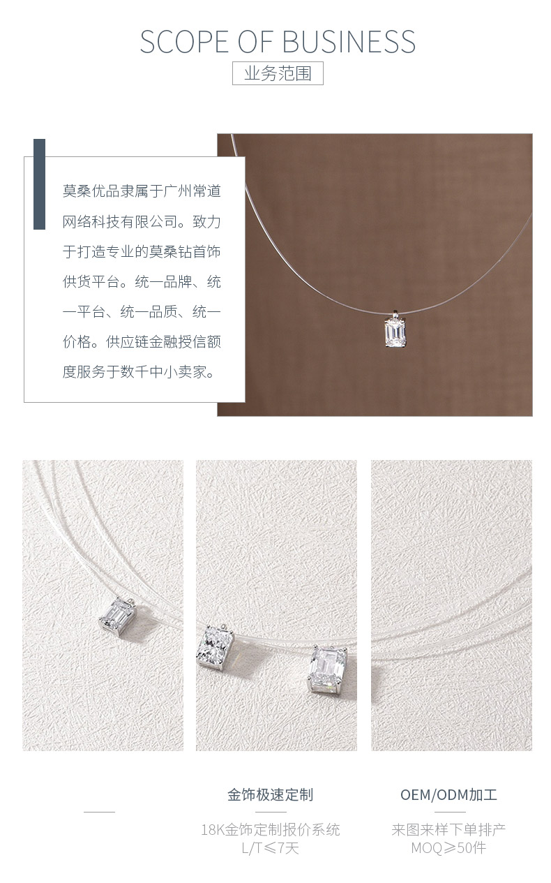 MP0049款S925银镀18K白金隐形巨闪祖母绿切割莫桑钻项链锁骨链鱼线吊坠 - 3