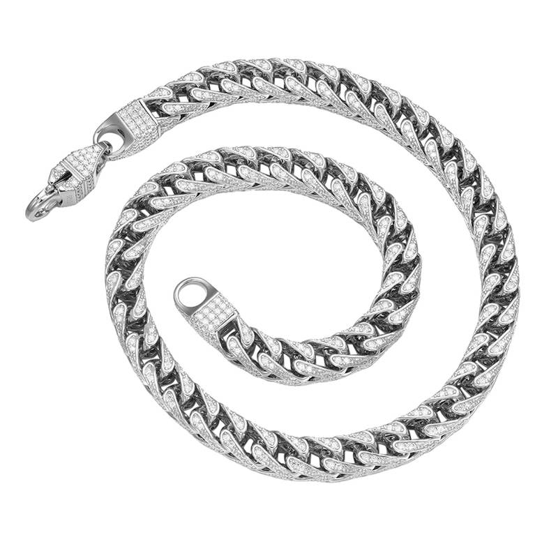 MP0032-7mm款S925银镀18K白金嘻哈风Luxury满镶Moissanite立体古巴Necklace