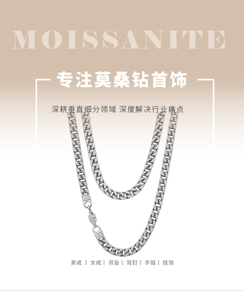 MP0032-7mm款S925银镀18K白金嘻哈风奢华满镶莫桑钻立体古巴项链 - 1