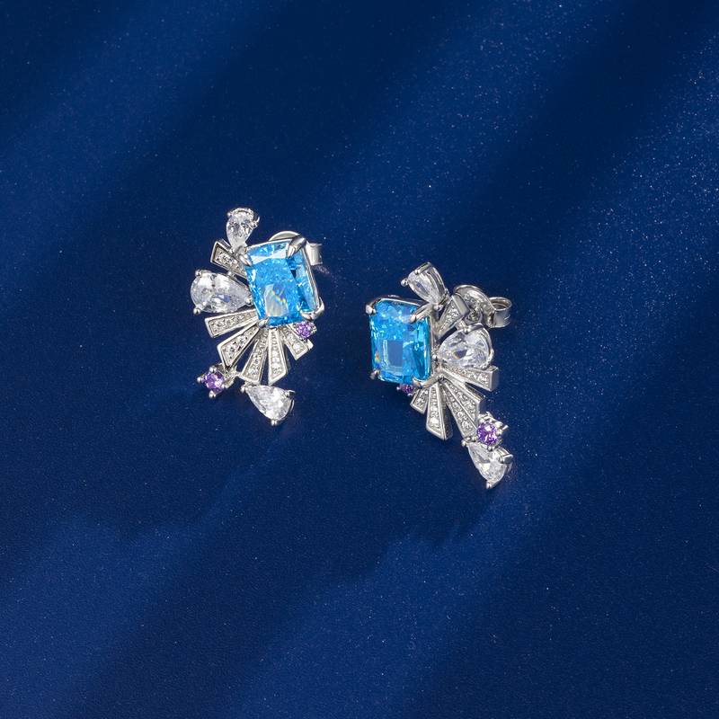 E0692款S925银镀18K白金培育彩宝舞动精灵耳环8*6mmmm/4.86ct