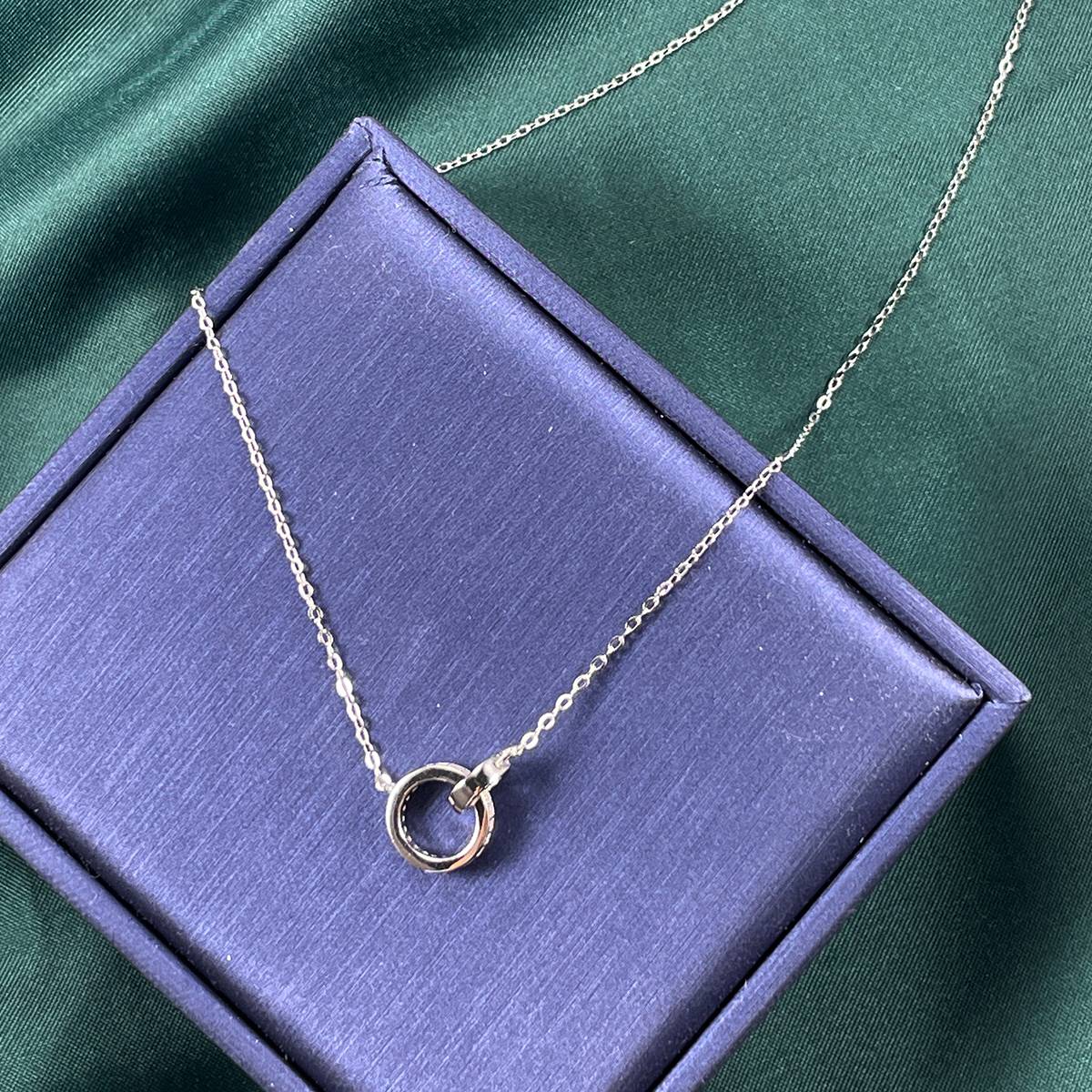 P210220017款S925银镀18K白金环环相扣MoissaniteNecklace0.13ct
