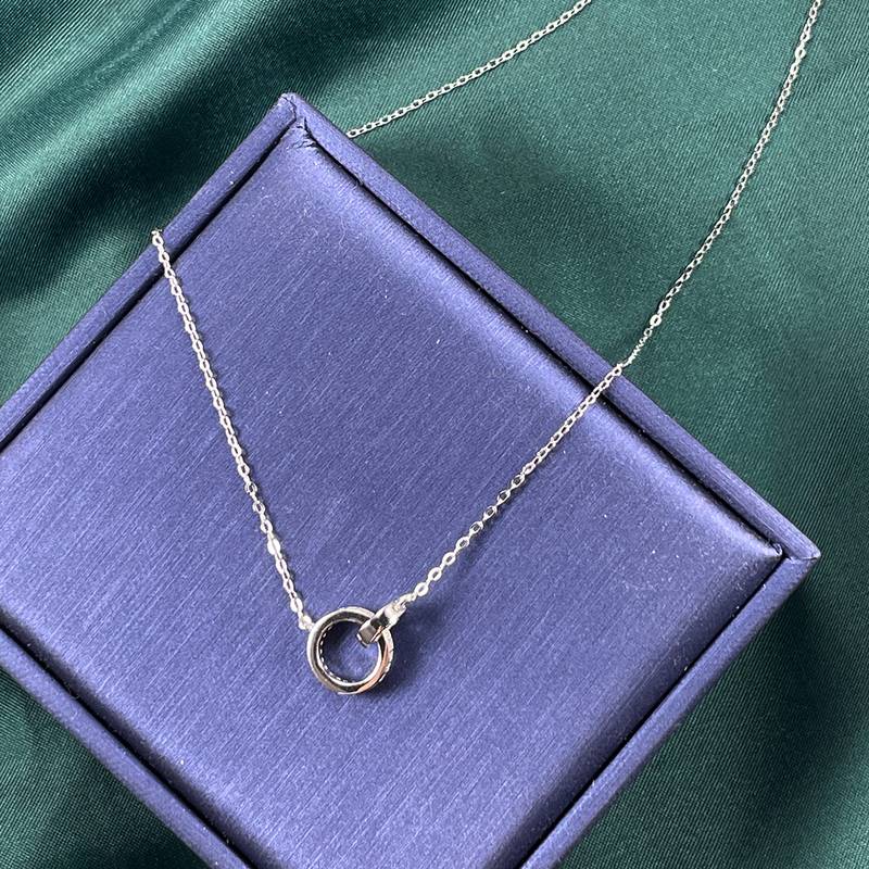 P210220017款S925银镀18K白金环环相扣MoissaniteNecklace0.13ct