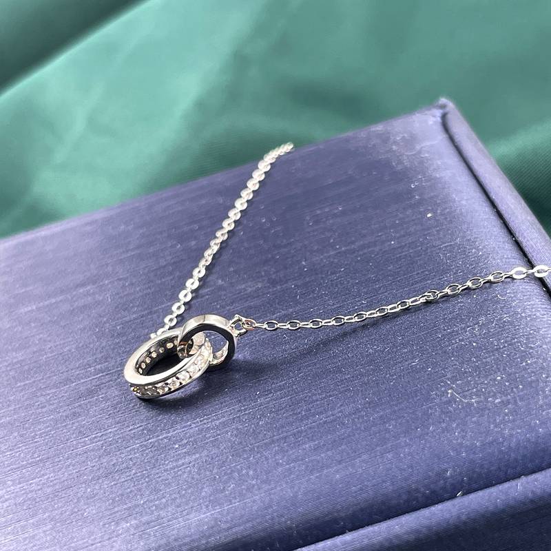 P210220017款S925银镀18K白金环环相扣MoissaniteNecklace0.13ct