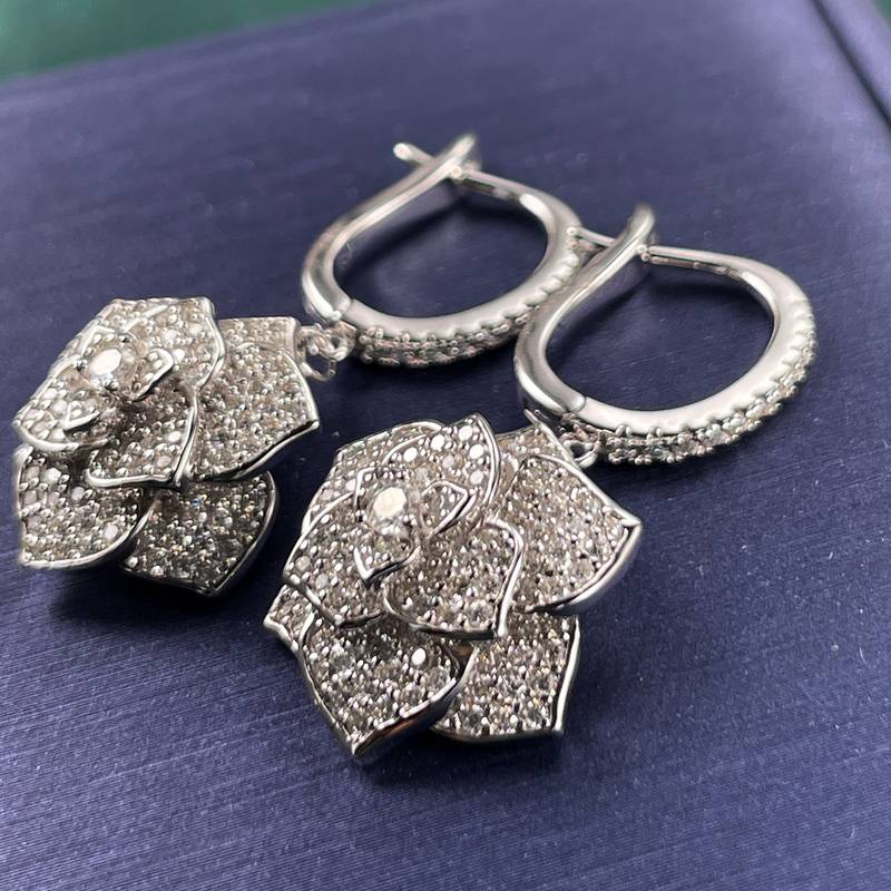 E230607021款S925银镀18K白金满镶Moissanite山茶花耳环1.73ct