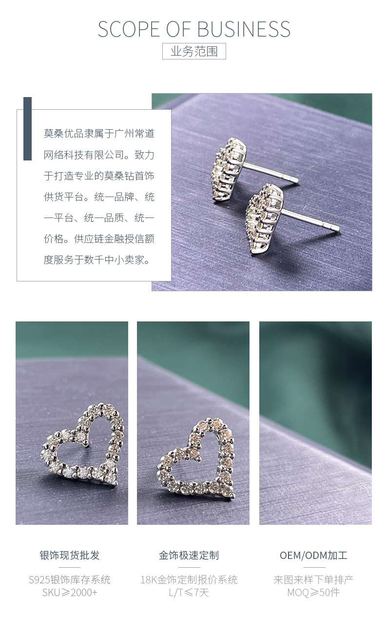 E46784款S925银镀18K白金莫桑钻爱心满钻耳钉0.48ct - 3