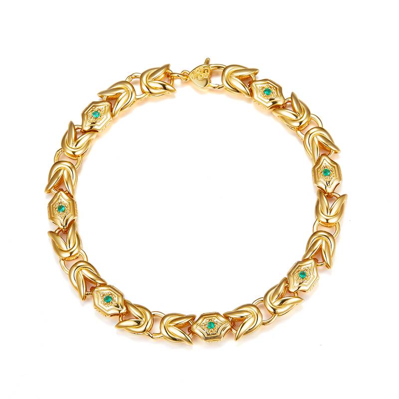 B019款S925银镀18K金培育祖母绿高级Affordable LuxuryBracelet