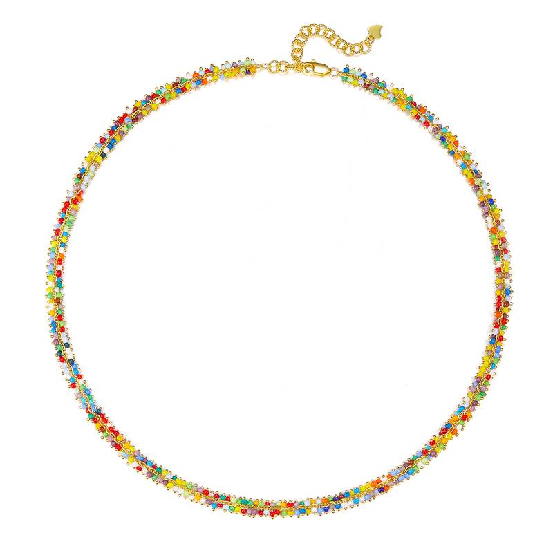K027款S925银镀18K五彩缤纷彩珠Necklace