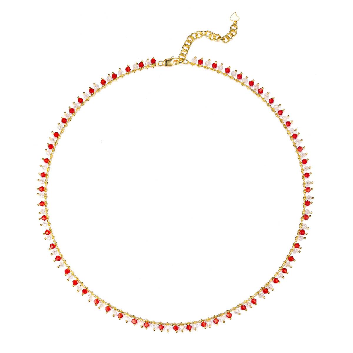 K025款S925银镀18K金吊款红白色合成水晶灵动Necklace