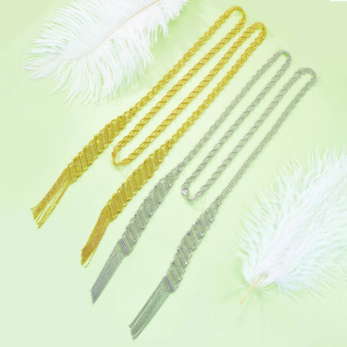 N003款S925银镀18K金意大利蕾丝编制工艺长款Necklace