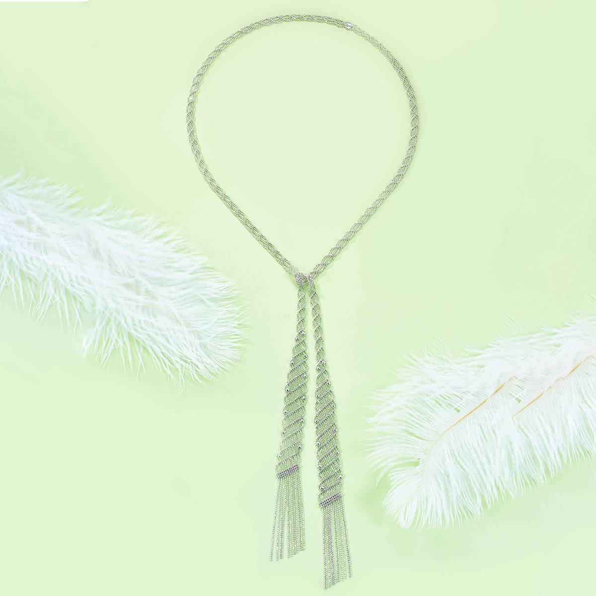 N003款S925银镀18K金意大利蕾丝编制工艺长款Necklace