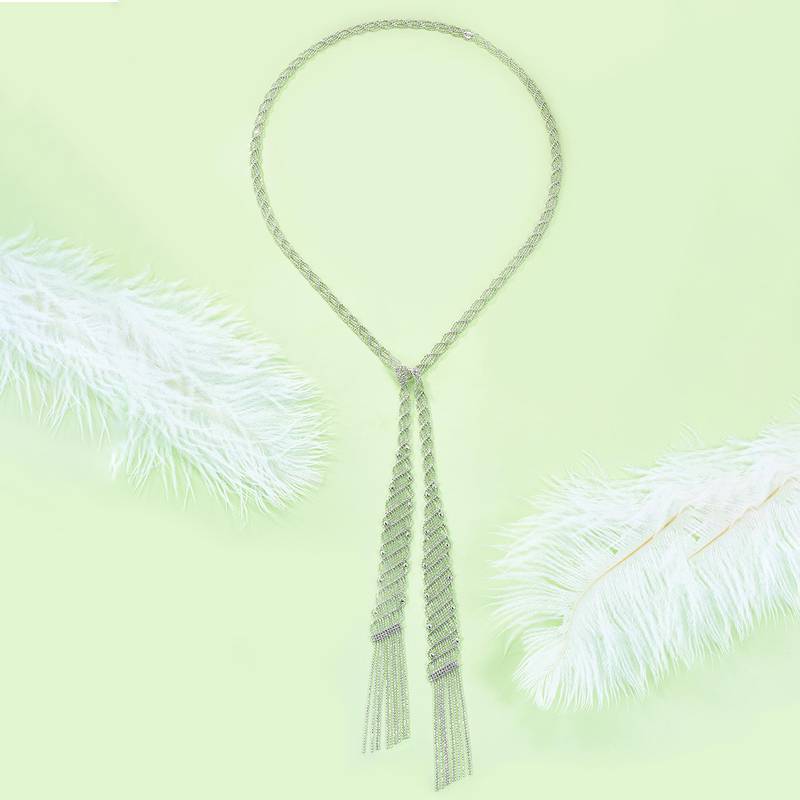 N003款S925银镀18K金意大利蕾丝编制工艺长款Necklace