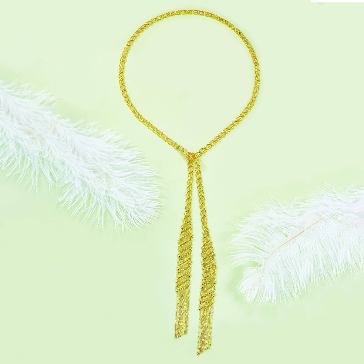 N003款S925银镀18K金意大利蕾丝编制工艺长款Necklace