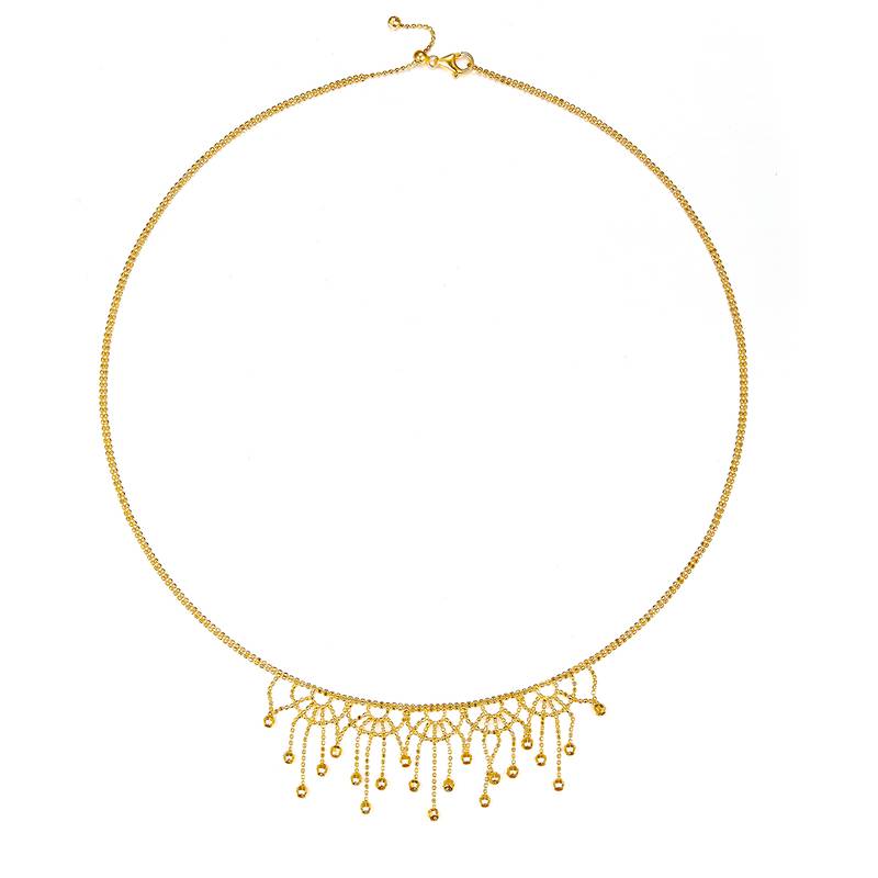 K021款S925银镀18K金意大利蕾丝编织工艺流苏闪珠Necklace
