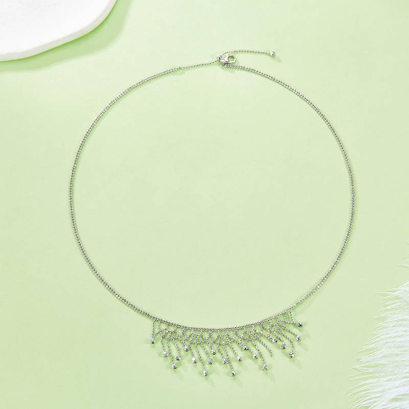 K021款S925银镀18K金意大利蕾丝编织工艺流苏闪珠Necklace