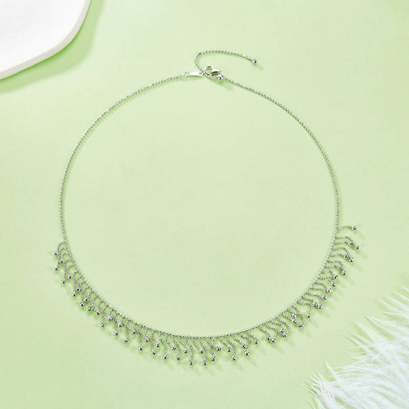 K020款S925银镀18K金意大利蕾丝编织工艺流苏闪珠Necklace